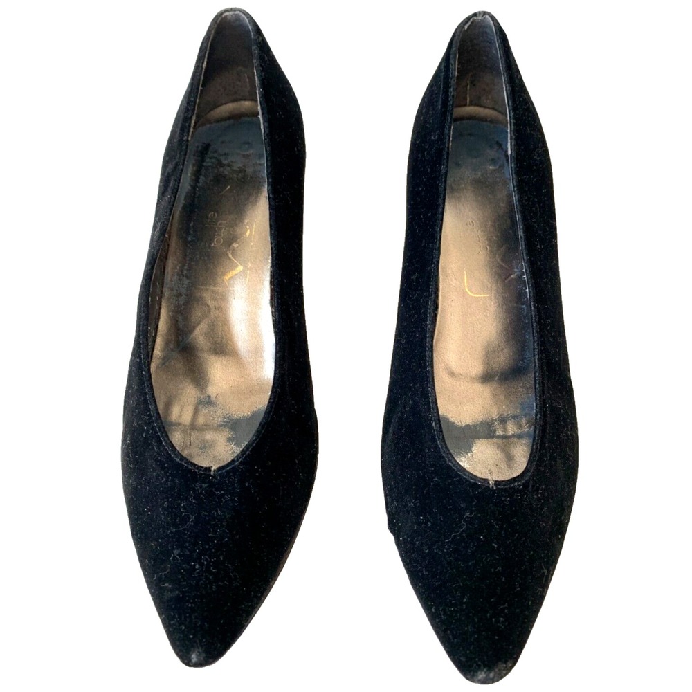 Vintage Nina Velvet Pumps Cuban Heel Pointy Toe Slip On Black 7.5 *GUC - Picture 2 of 8